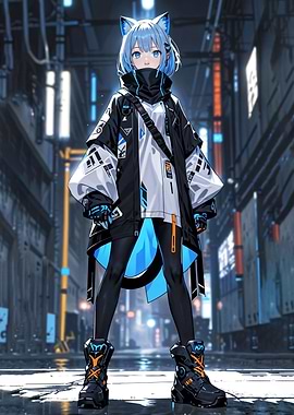 Cyberpunk Catgirl in Neon