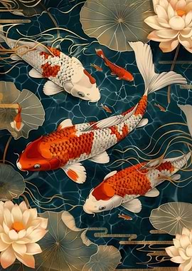 Japanese Koi fish swim