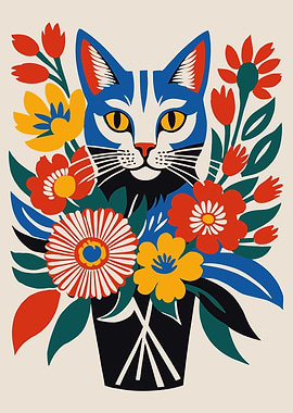 Floral Cat Art Poster