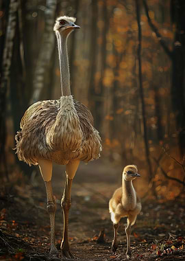 Mother And Baby Ostrich