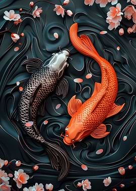 3D Relief Yin Yang Koi