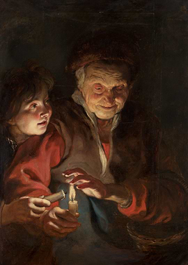 Old woman and boy