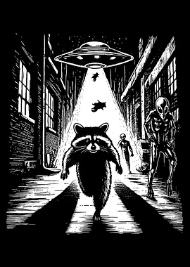Funny Alien Raccoon UFO