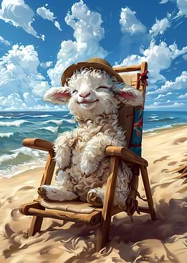 Sheep in a Beach Chair