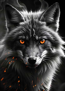 wild black fox red eyes