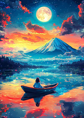 Girl Boat Mount Fuji