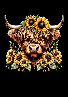 Sunflower Highland Cow