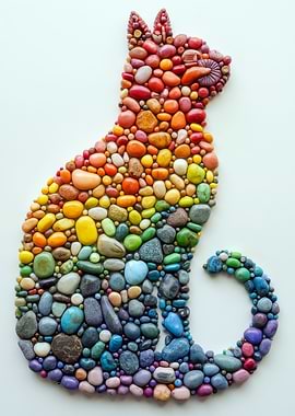 Cat in Pebble Rainbow