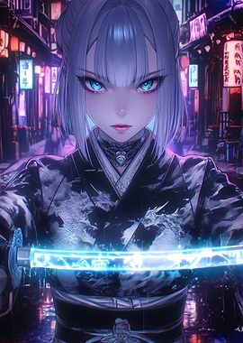 Neon Samurai in the Street