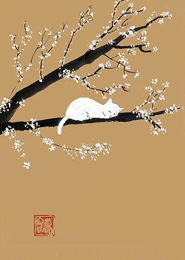 white cat in the tree