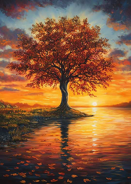 tree by sunset at autumn