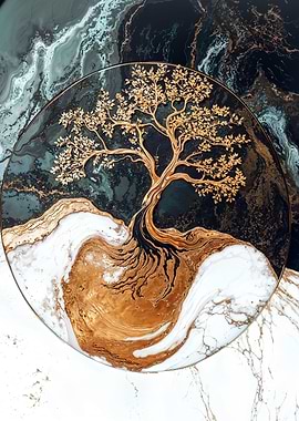 Kintsugi Gold Tree Circle