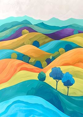 Hills and trees oil piece