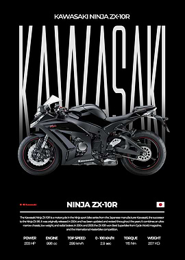 Kawasaki Ninja ZX10R' Poster, picture, metal print, paint by