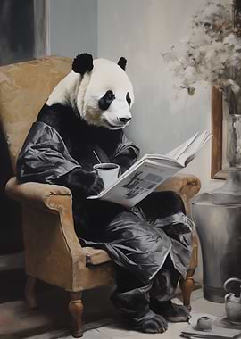Panda reading a newspaper