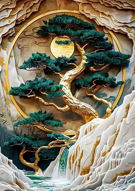 Golden Bonsai Wall Art