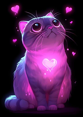 Cute Cat with Glowing Heart