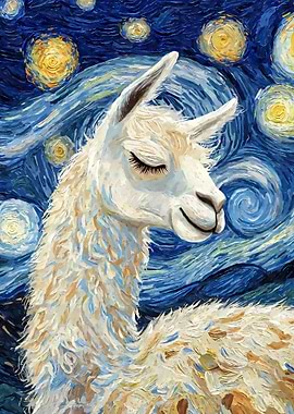 Llama Sleeping Starry Night