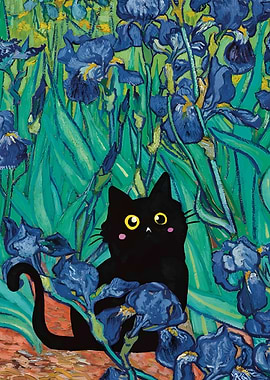 Cat In Irises