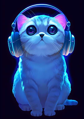 Cute Cat with Headphones