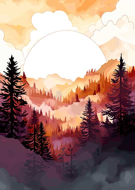 Mountains Trees Sunset