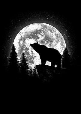 Bear Silhouette Under Full Moon