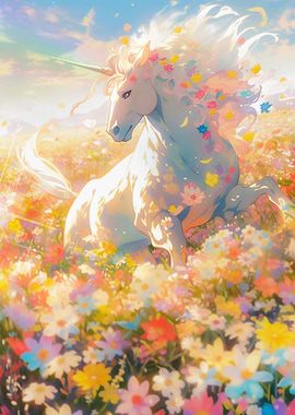 Magical Unicorn in Flower Field