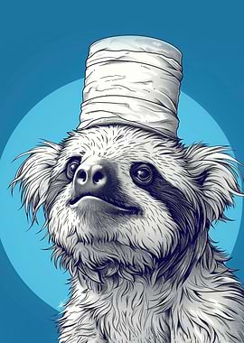 sloth with toilet paper on