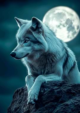 Wolf Under Full Moon