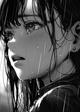 Anime Girl Crying in Rain