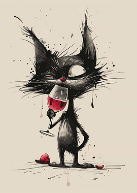 Black Cat With Red Wine