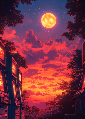 Retro Sunset with Arcade Machines