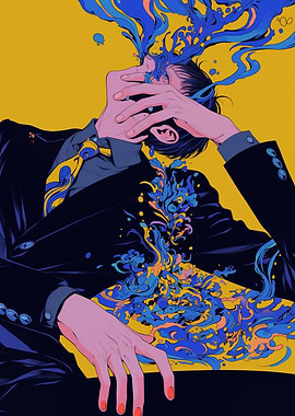 Abstract Man with Blue Splashes