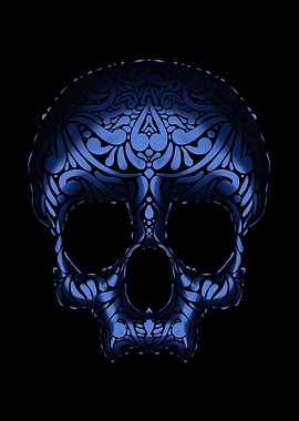 Blue Skull with Intricate Design