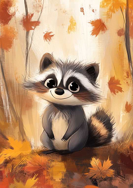 Cozy Raccoon in Autumn