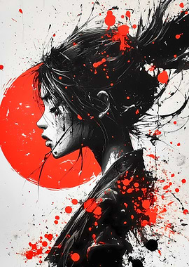 Japanese Woman in Red and Black