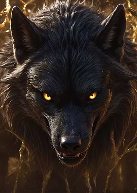 Wild golden wolf art