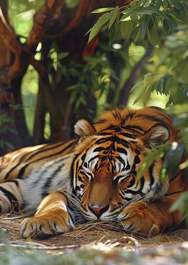 Sleeping Tiger in Lush Foliage