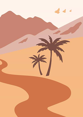 Desert landscape palm tree
