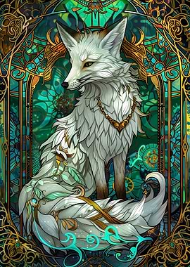 White Fox in Stained Glass