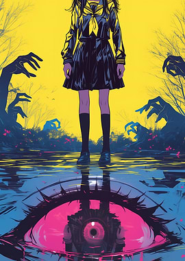Schoolgirl and Giant Eye