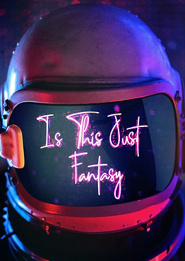 Fantasy in Orbit: Surreal Astronaut with Neon Words in Visor