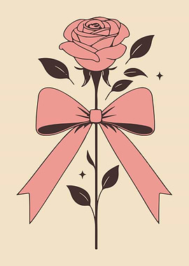 Minimalist Pink Rose with Bow