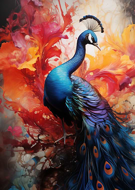 Peacock in Abstract Bloom