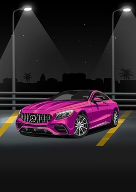 Pink Mercedes at Night