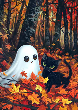 Ghost and Black Cat in Autumn