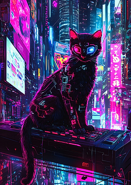 Cyberpunk Cat Gaming