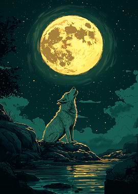Wolf Howling at the Moon