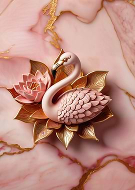 Pink flamingo in lotus