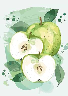 Green Apple Watercolor Illustration